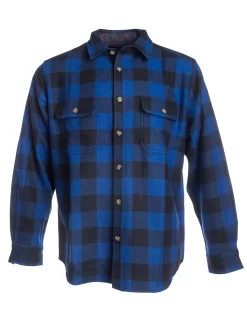 Woolly Dry Goods Men's Woolly Check Washable Wool Shirt -go fishing WS03 Front WoollyWoolShirt BlueBlack