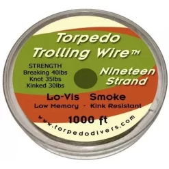 Torpedo Trolling Wire 19-Strand 1000 Ft Smoke